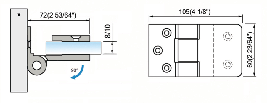 Standard Duty Shower Hinges Wall to Glass Shower Hinge L-2413W