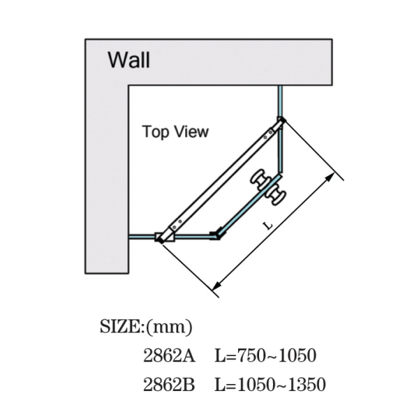 Square Tube Shower Support Bars Shower Cabin Glass to Glass Support Bar L-2862