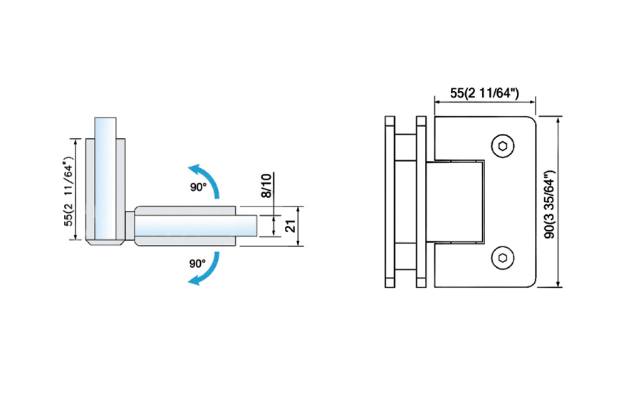 Standard Duty Shower Hinges Glass to Glass 90 degree Glass Clamp Wholesale Glass Door Hinge Glass Hardware L-2105