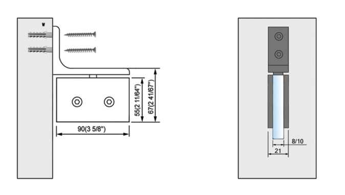 Pivot Shower  Hinges Wall Mount Frameless Glass Door Hinge With Good Quality L-2353