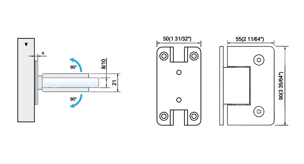 China Standard Duty Shower Hinges Wall to Glass 90 Degree Glass Clamp For Bathroom Shower Door L-2106