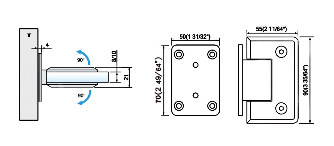 Wall Mount Standard Duty Shower Hinges Wall to Glass Full Back Plate Shower Door Hinge L-2117