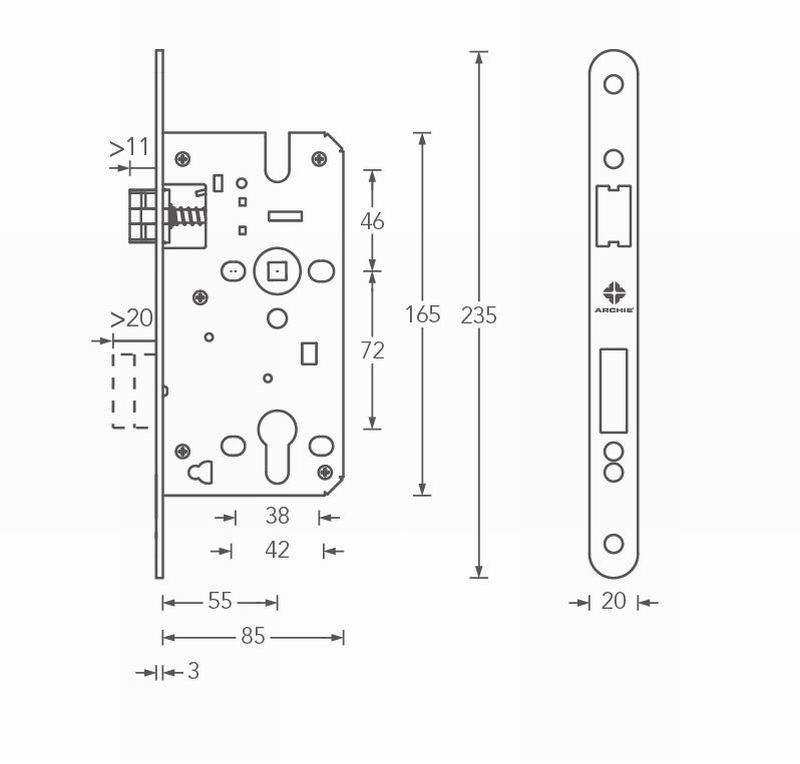 Brass door lock body specification