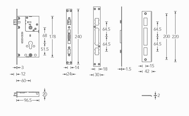 Detalles del cuerpo de la cerradura de la puerta