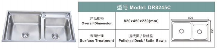 304 Double Bowls Sinks 8245cm