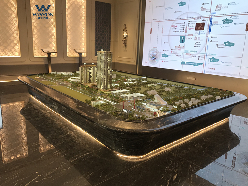 Guangzhou Zhidu Greentown Phoenix Yufei Sales Center - Marble Guqi Black Sand Table Pedestal