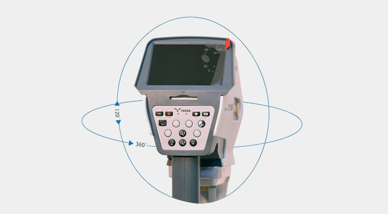 The camera supports 360° horizontal rotation and 120° vertical rotation；Built-in 3.5-inch display