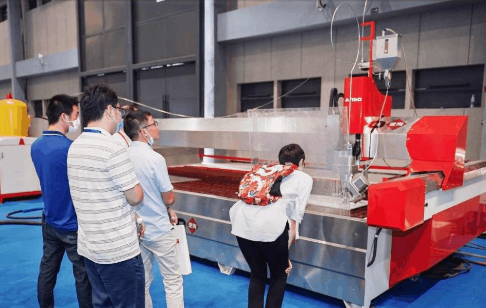 Waterjet cutting for ceramic tile packaging line
