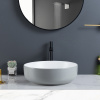 Lavabo de cerámica para baño de diseño lujoso, redondo, de color gris, con superficie esmaltada mate