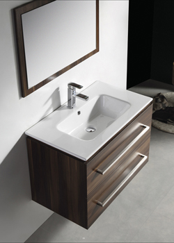 Mueble de baño con encimera de porcelana vítrea rectangular, lavabo