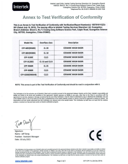 OVS ceramic basin CE certificate 2015