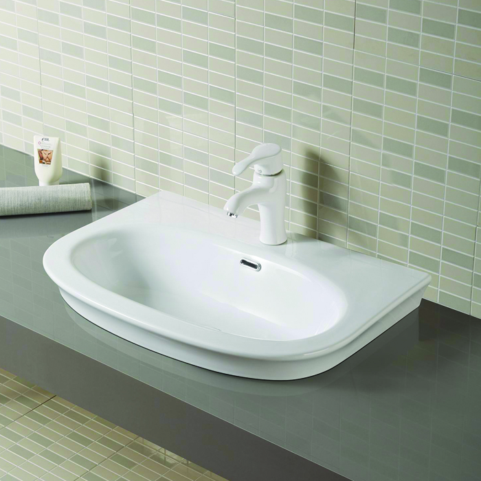 Lavabo de cerámica con soporte para baño y rebosadero