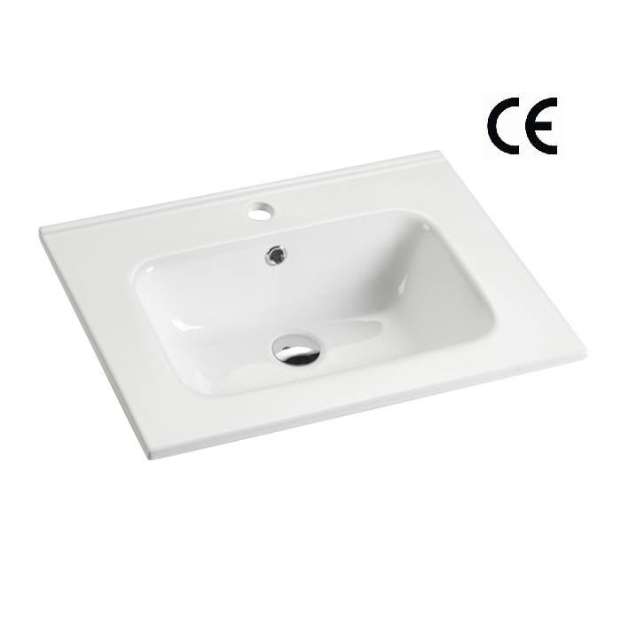 Mueble de baño con encimera de porcelana vítrea rectangular, lavabo