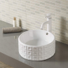 Lavabo de encimera redondo de diseño elegante de una sola cocción a alta temperatura en blanco brillante