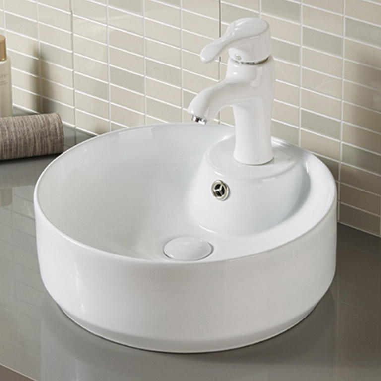 Lavabo para baño de casa, de forma redonda, color blanco brillante