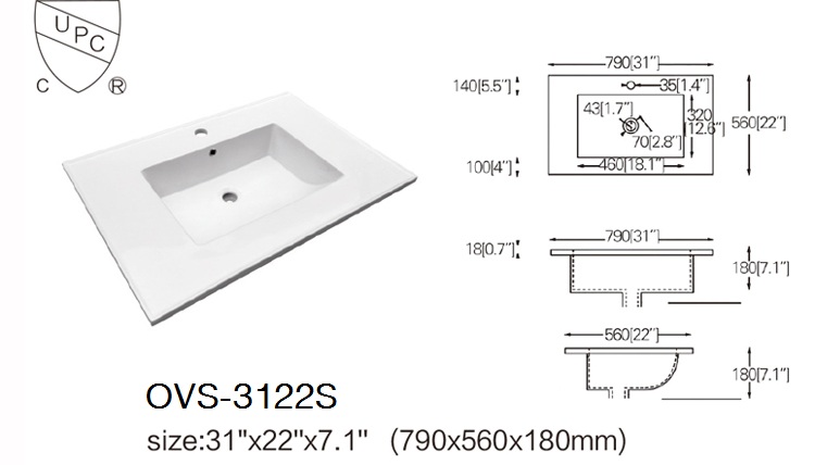 lavabo de baño con encimera rectangular