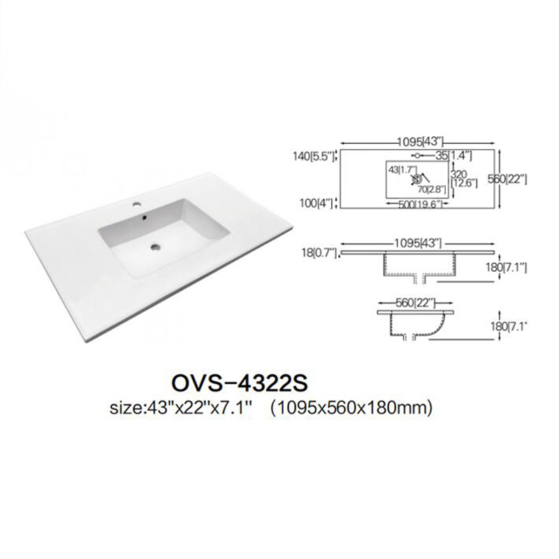 High end design rectangular bathroom hand wash basin