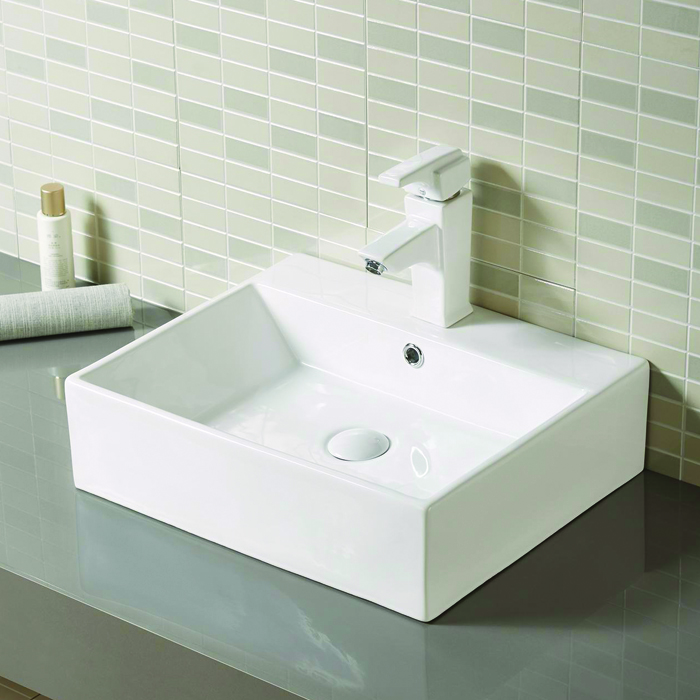 Lavabo de cerámica rectangular con soporte