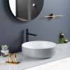 Lavabo de cerámica para baño de diseño lujoso, redondo, de color gris, con superficie esmaltada mate