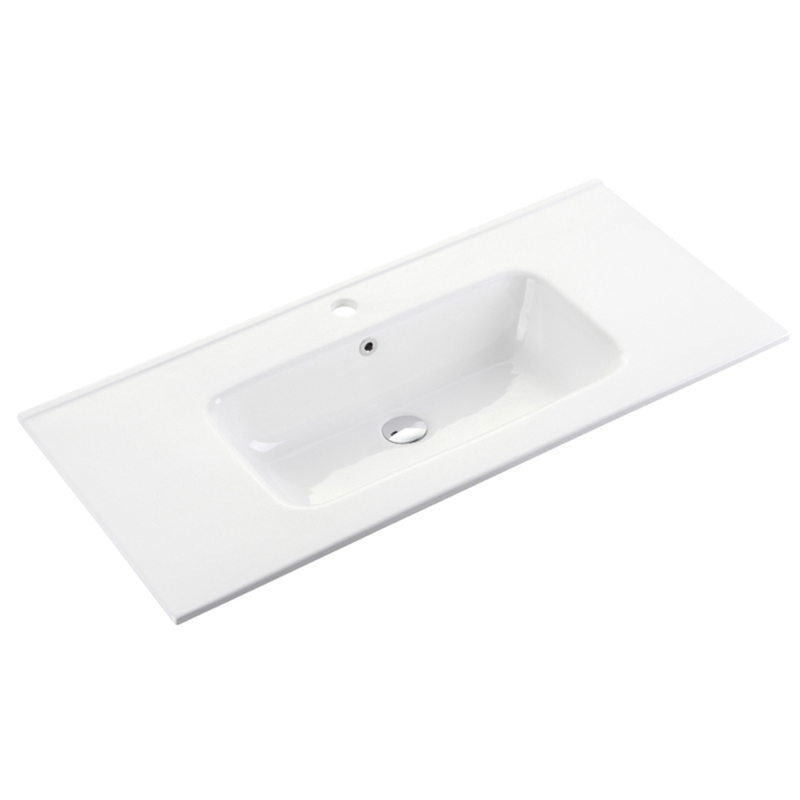 Lavabo de baño rectangular de borde fino, encimera de cerámica para tocador