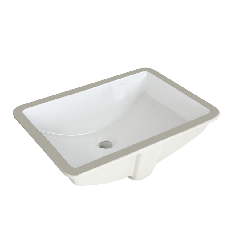 Lavabo de baño rectangular bajo encimera de porcelana vítrea