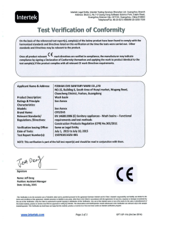 OVS ceramic basin CE certificate 2015