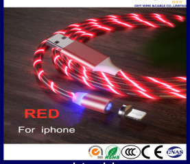 Magnetic Type USB Flowing Red Light Cable with Changeable Plug