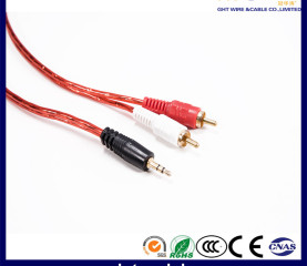 3.5mm - 2RCA Cable Red Transparent PVC Audio Cable