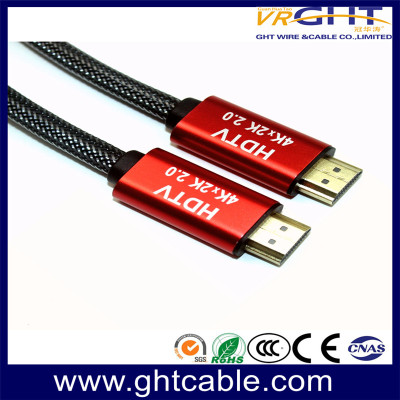 كابل HDMI 1.4 فولت/2.0 فولت، غلاف مضفر من سبيكة معدنية حمراء