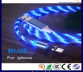 Magnetic Type USB Flowing Blue Light Cable with Changeable Plug