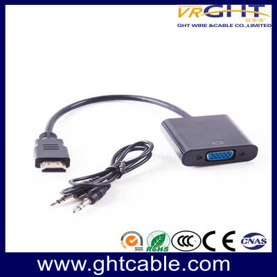 كابل محول فيديو من HDMI ذكر إلى VGA أنثى يدعم تقنية 3D و1080p مع إخراج الصوت