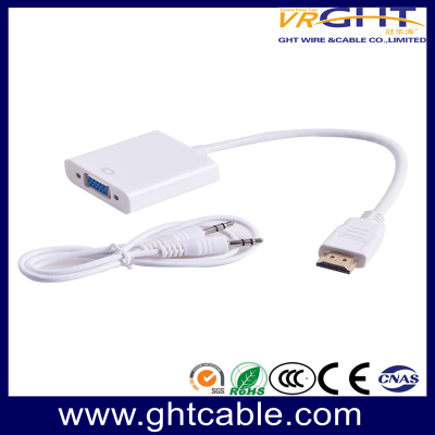 HDMI转VGA 带有音频高清视频电缆转换器适配器1080P 适用于PC TV 白色