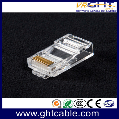 موصل بلوري RJ45 8P8C UTP CAT5E مطلي بالذهب المحتوى 1-50μ