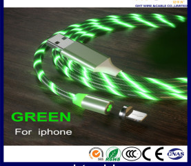Magnetic Type USB Flowing Green Light Cable with Changeable Plug