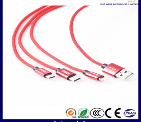  Multiple USB Charger Cable Adaptor 4.9ft 3 in 1 Nylon Braided 90 Degree Multi USB Charging Cord with 8pin/Type C/Micro