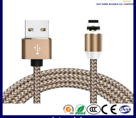 Magnetic Type USB Golden Braiding Cable with Changeable Plug