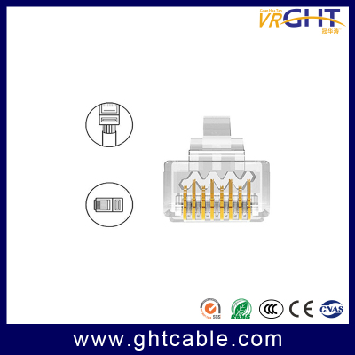 CAT7 RJ45 8P8C مطلي بالذهب المحتوى 1-50μ