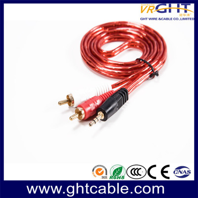 Câble audio en PVC rouge transparent 3,5 mm - 2RCA