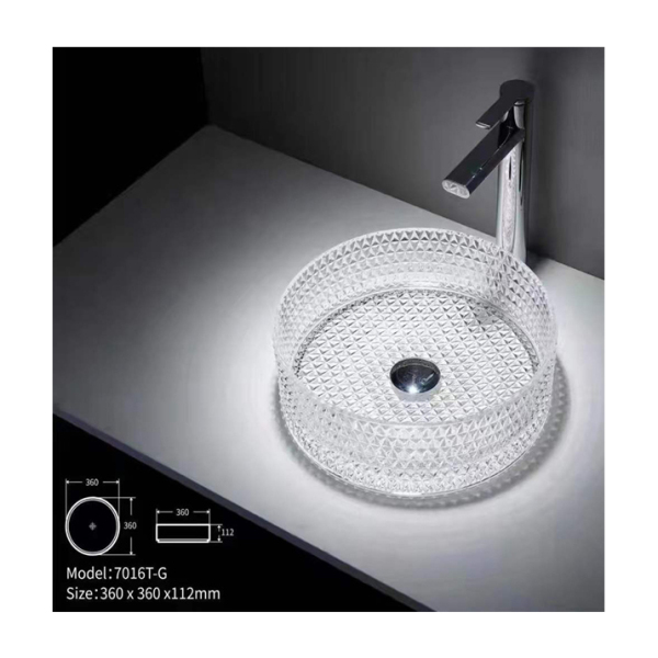 Countertop Transparent Diamond Shaped Crystal Glass Bathroom Wash Basin in Black