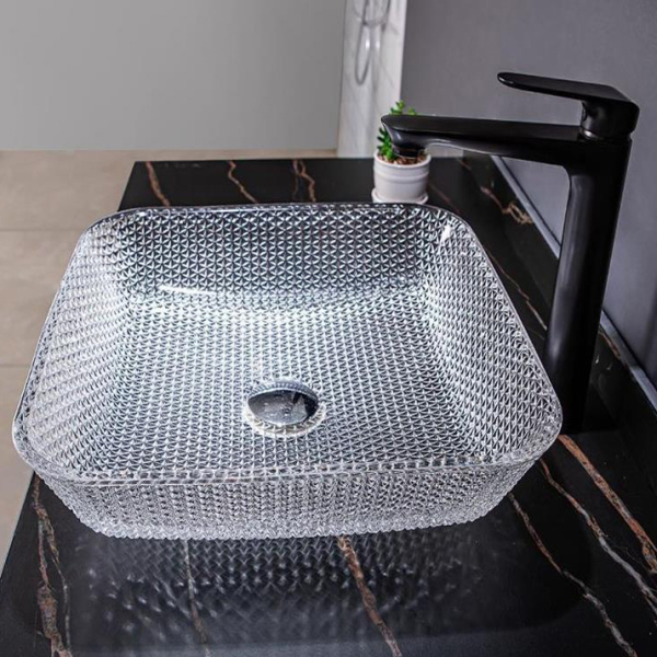 Transparent Square Glass Wash Basin Modern Countertop Bathroom Sink