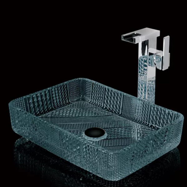 Rectangle countertop glass vessel sink bathroom wash basin