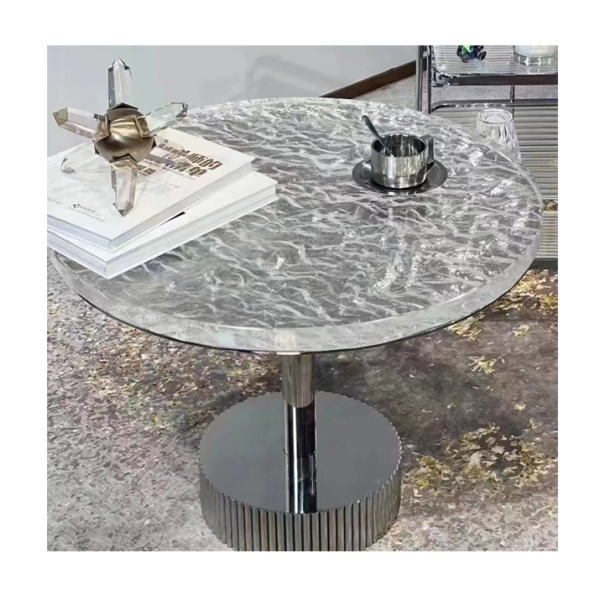 Livingroom furniture metal base crystal glass round coffee side table