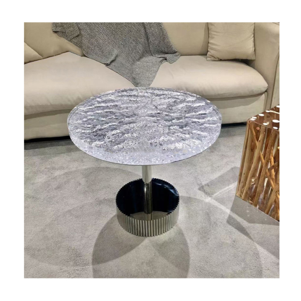 Livingroom furniture metal base crystal glass round coffee side table