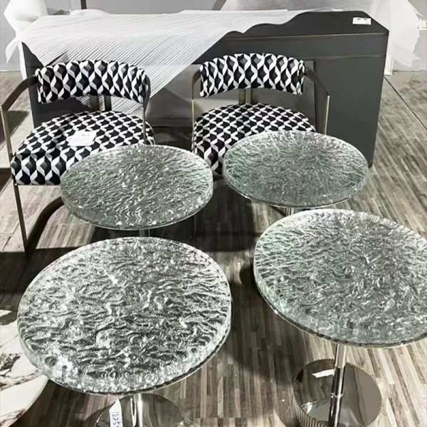 Livingroom furniture metal base crystal glass round coffee side table