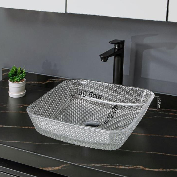 Transparent Square Glass Wash Basin Modern Countertop Bathroom Sink