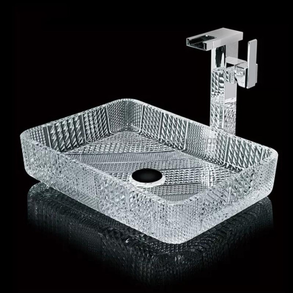 Rectangle countertop glass vessel sink bathroom wash basin