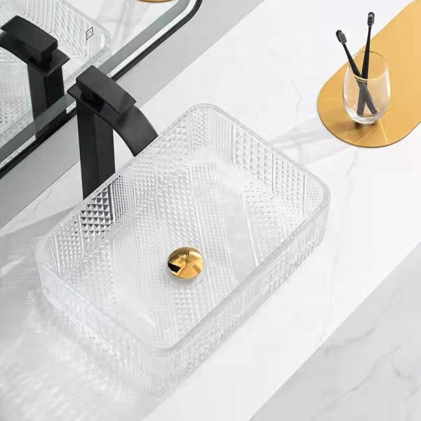 Wholesale countertop crystal clear tempered square glass basin sink