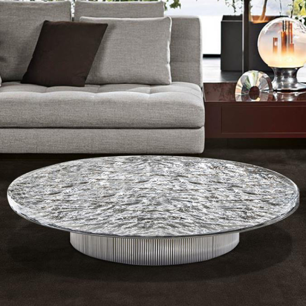 Italian CC design wavy water ripple crystal glass coffee table countertop