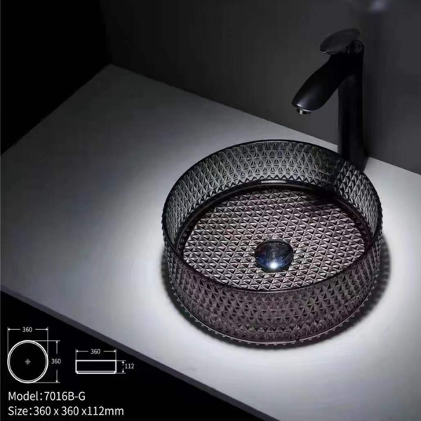 Transparent round bathroom glass sink wash hand basin