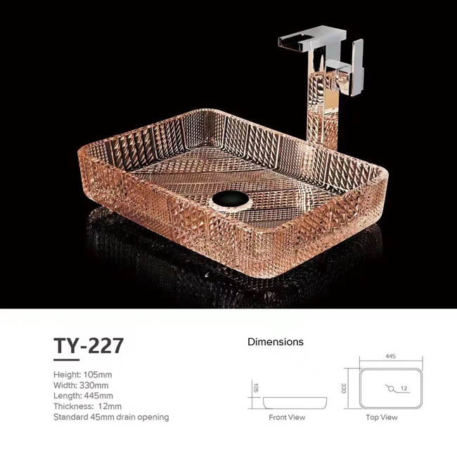 Wholesale countertop crystal clear tempered square glass basin sink